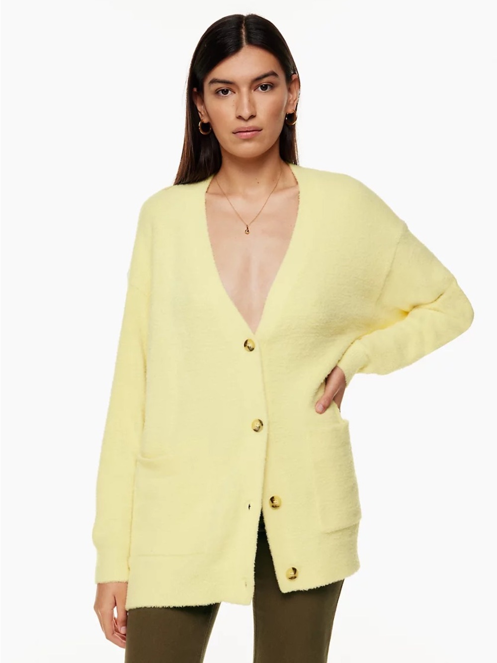 Aritzia - WILFRED FREE - Oversized Hush Knit Cardigan. Yellow. Pockets. XS